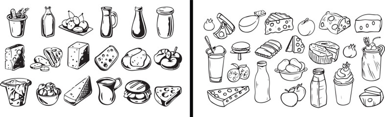 Bakery Illustration Vector, Bread Doodle Art, Pastry Drawing Sketch, Cake Food Clipart, Cookie Outline Vector, Sweet Dessert Design, Breakfast Illustration, Croissant Doodle Vector, Food Product Sketc