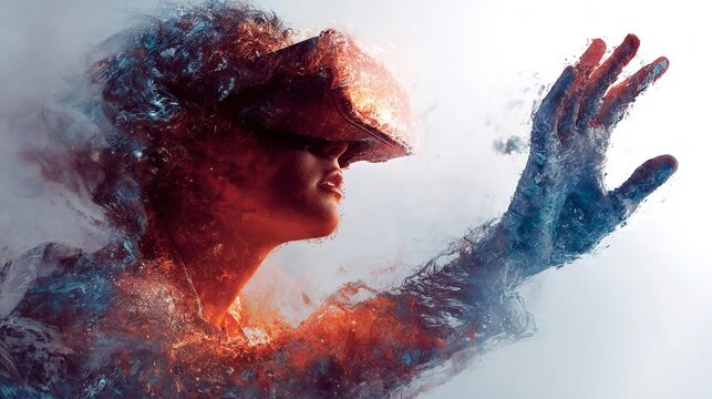 Immersive experience with a virtual reality headset leading to a new digital world full of color and wonder for gaming, education and business