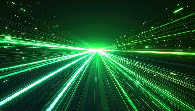 Futuristic green light streaks moving rapidly forward - Powered by Adobe