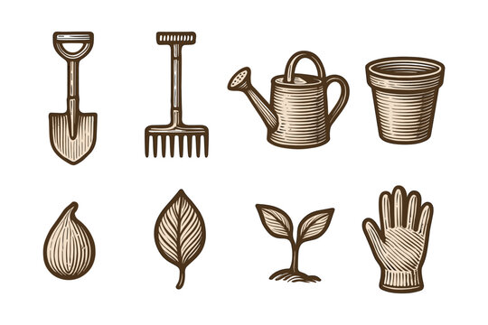 Vintage gardening tools and elements collection for rustic designs
