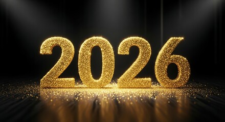 Elegant Golden 2026 New Year Illustration with Sparkles