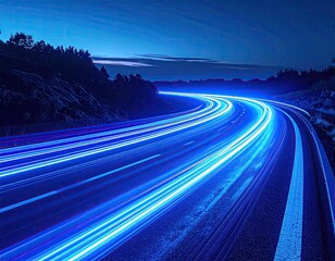 Long exposure shot of a road with light trails at night