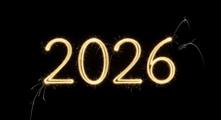 Sparkling 2026 New Year Celebration on Black Background