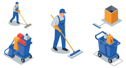 Isometric cleaning crew professional tools and equipment for thorough maintenance © Sapphire