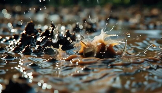 Mud Splash Macro Water Droplets Impacting Muddy Surface