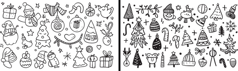 Santa Claus Illustration, Christmas Party Doodle, Holiday Decoration Art, Santa with Gifts Sketch, Christmas Tree Vector, Cute Reindeer Cartoon, Winter Celebration Design, Holiday Spirit Drawing, Chri