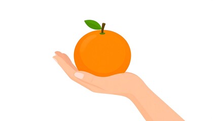 A hand presenting a single, perfect citrus fruit