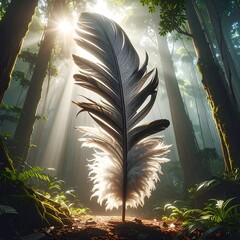 Feather in Forest Sunlight - A Symbol of Hope and Renewal.