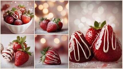 christmas collage design of delicious festive strawberry with christmas cosy nostalgic mood