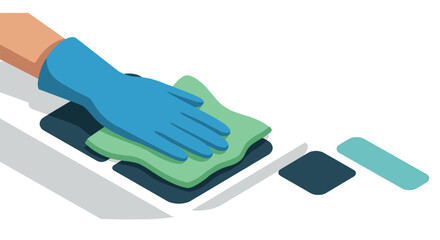 Hand in glove cleaning surface with sponge in minimalist style