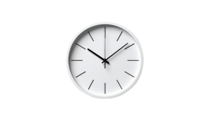 Minimal White Wall Clock With Black Hands On Transparent Background, Modern Timepiece