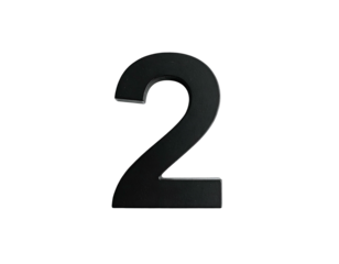 A stark black numeral two, isolated on a void background
