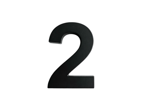 A stark black numeral two, isolated on a void background