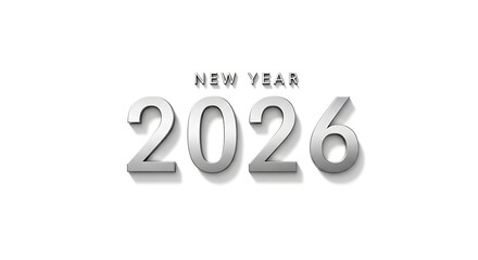 Elegant 2026 New Year Design with Silver Metallic Numbers on White Background