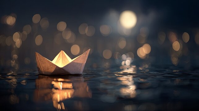 Illuminated Paper Boat on Water for National Youth Day Celebration