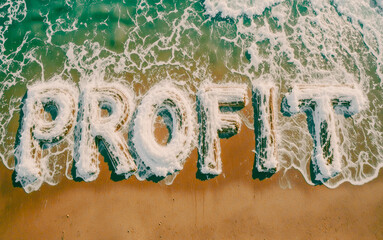 Profit is Washing Away by Ocean Wave on Sandy Beach  &mdash; Concept of Financial Risk and Market Loss
