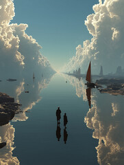 Explorers of the Infinite Horizon — Surreal Sea and Sky Dreamscape