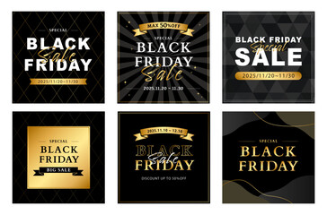 ブラックフライデー販促デザイン 6点セット（黒&times;金・高級感・SNS／EC／店頭POP向け）