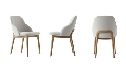 Fototapeta premium Modern white upholstered dining chairs on black background