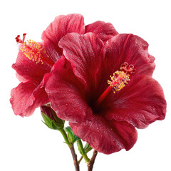 Close-up of two vibrant red flowers, with their stamens and petals in full bloom
