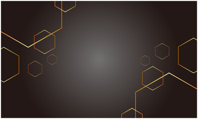 黒グラデーションに、金のメタリックな六角形ラインをあしらったシンプルなフレーム背景