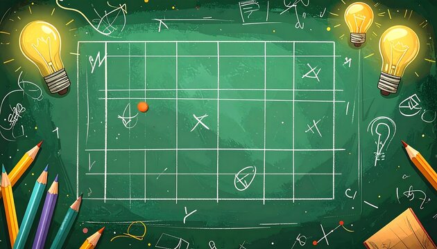 Creative Problem Solving - Chalkboard Grid with Ideas and Solutions.