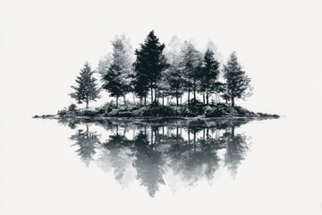 Fototapeta premium Monochrome island forest reflected in water