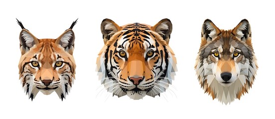 Dynamic digital portraits of a lynx tiger and wolf in a striking composition