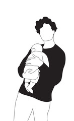 Indian Father holding newborn baby, Illustration SVG - Character portrait in Outline and colors 
