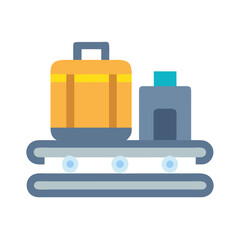 Suitcases on conveyor belt with black background for design