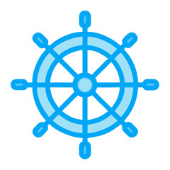 Fototapeta premium Blue ship steering wheel icon on black background graphic