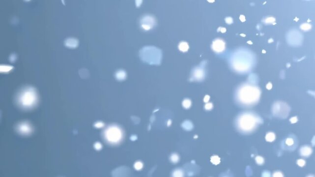 Snowfall animation featuring gentle white snowflakes descending against a soft blue winter sky. concept of serene nature, tranquil snowfall scene, peaceful seasonal ambiance.