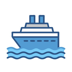 Stylized cruise ship on water icon with black background