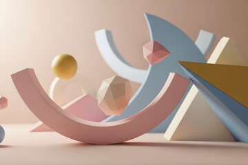 Softly Lit 3D Geometric Scene with Curved and Angular Shapes | Professional Abstract Wallpaper