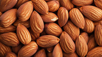 Fototapeta premium Vibrant close-up of healthy whole almonds, showcasing their natural texture and appealing golden brown hue, perfect for food concepts.