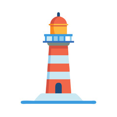 Isolated graphic lighthouse with stripes on a black background