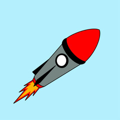 Simple Rocket Icon with Flame Vector Illustration