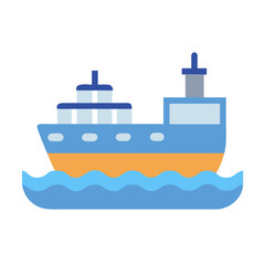 Flat vector illustration of cargo ship on the water