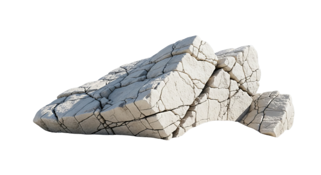 Cracked white rock formation against black background