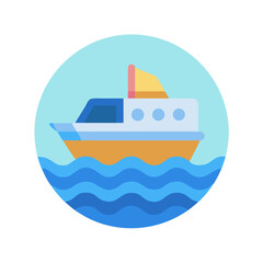 Obraz premium Flat illustration of a boat sailing on ocean waves