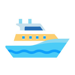 Stylized boat graphic sailing on water, flat design style