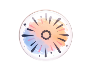 Soft watercolor burst with starry accents in a circular frame
