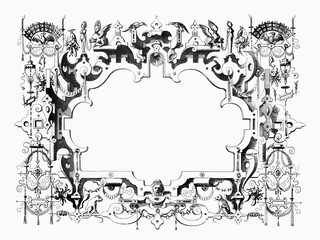 Obraz premium Ornate Renaissance and steampunk frame with surreal decorations.