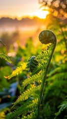 Fern Fiddlehead Unfurling at Sunrise - A Symbol of New Beginnings.