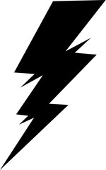 Black lightning bolt symbol for electric power, energy, speed.
