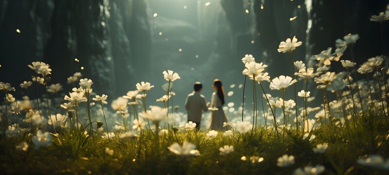 Tiny figures from life jasmine Flower ,generative AI