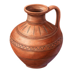 Ancient Terracotta Pottery Jug Vessel with Traditional Art Patterns on transparent background