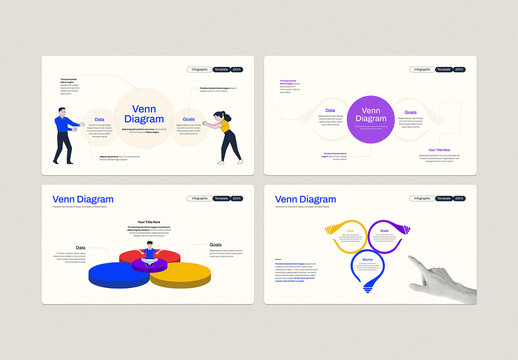 Bundle of 4 Modern Venn Diagram Infographic Templates for Business Marketing