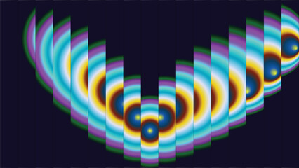 Abstract colorful gradient waves overlapping across a dark blue background