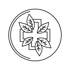 Medical cross with leaves inside a circle